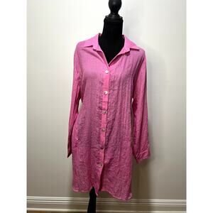 Fred Meyer Pink Linen Shirt Dress Button Down Spring Summer L
